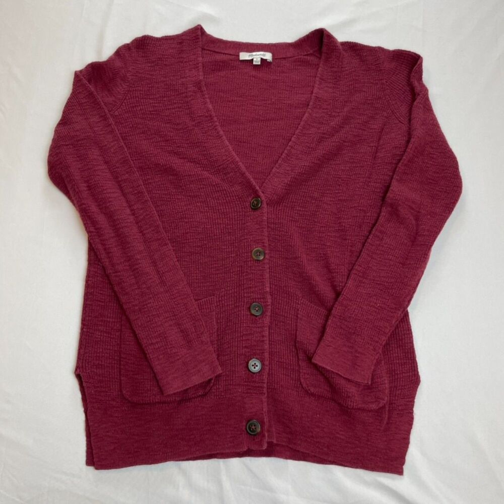 Madewell Slub Texture Knit Button Front V Neck Cardigan Pocket Sweater Size S